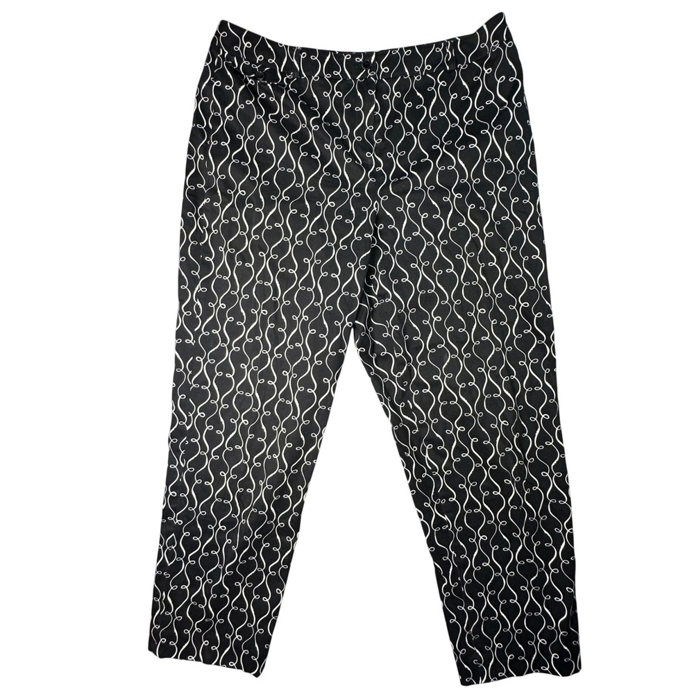 Talbots Stretch Cropped Pants Abstract Swirl Print Career Mod Size 14 Black